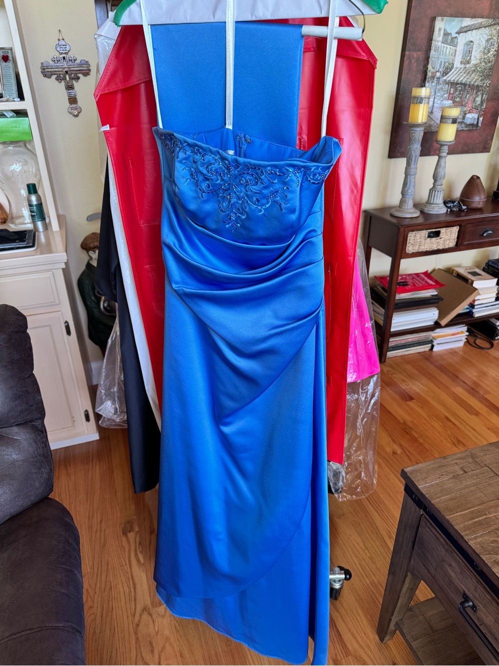 David's Bridal Royal Blue Strapless Bridesmaid Dress with Satin Band